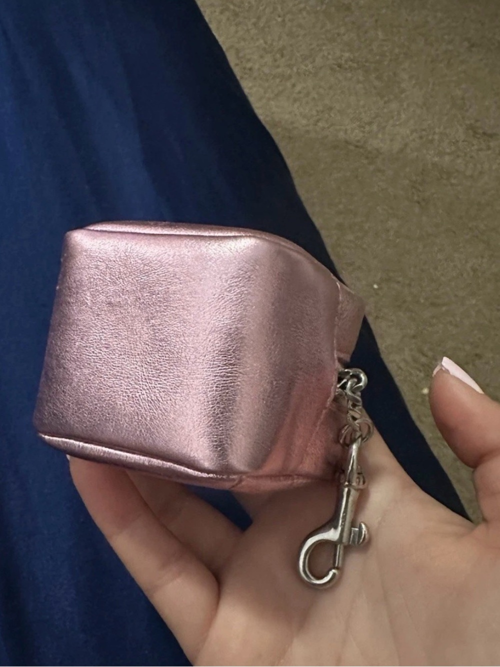Saint Laurent YSL Jamie Cube Charm Pouch In Lamé Leather Metallic Pink - Picture 10 of 10